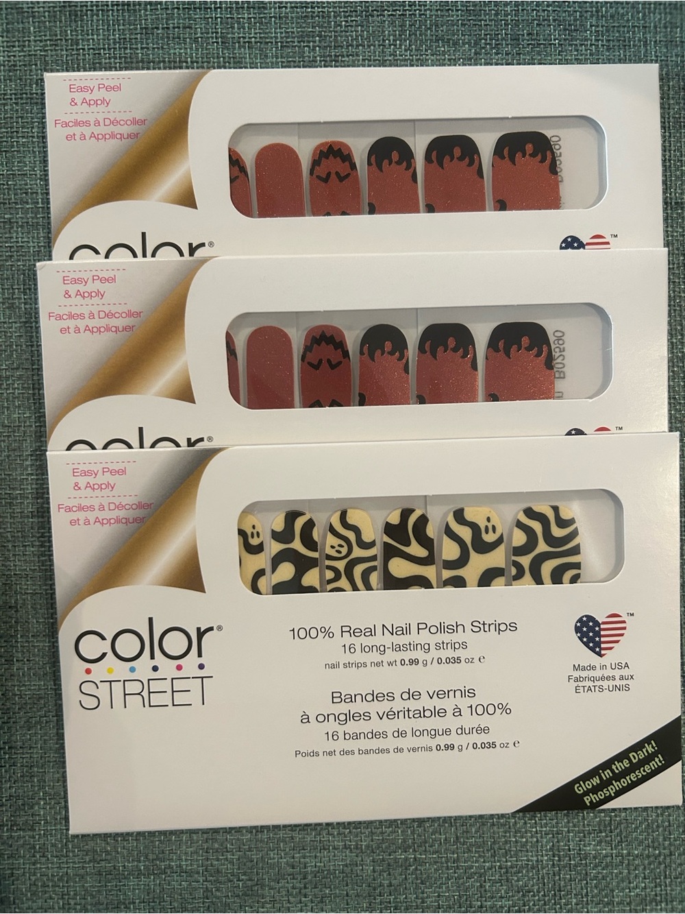 Color Street Halloween Nail Strips Lot 3 NEW 2 Hey Pumpkin Glow in Dark Ghost